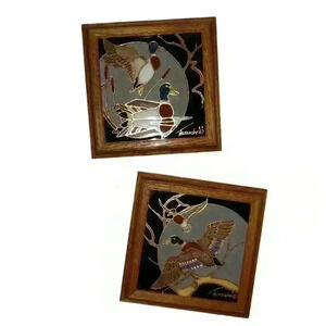 Pair of Vintage Framed Tiles by Cleo Teissedre 1984